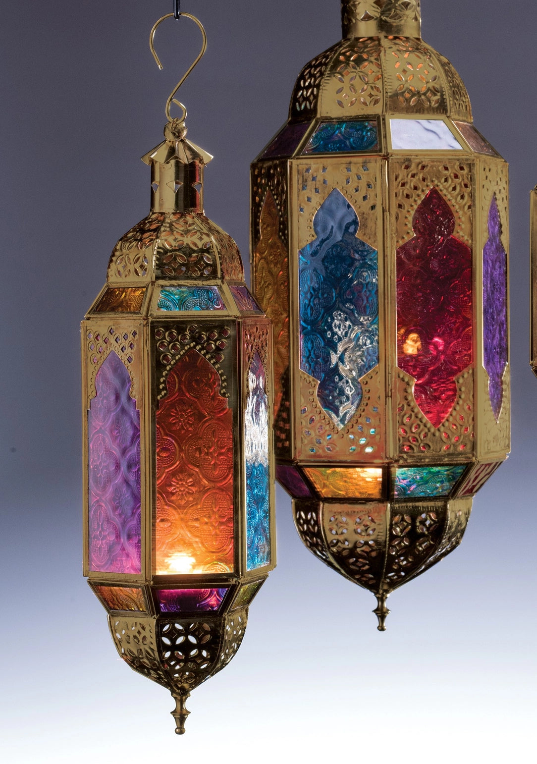 Gold Finish Hanging Multi Glass Lantern