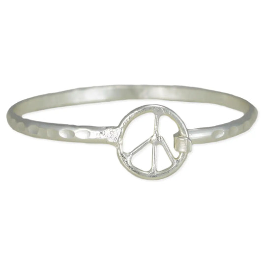 Textured Silver Peace Sign Bangle