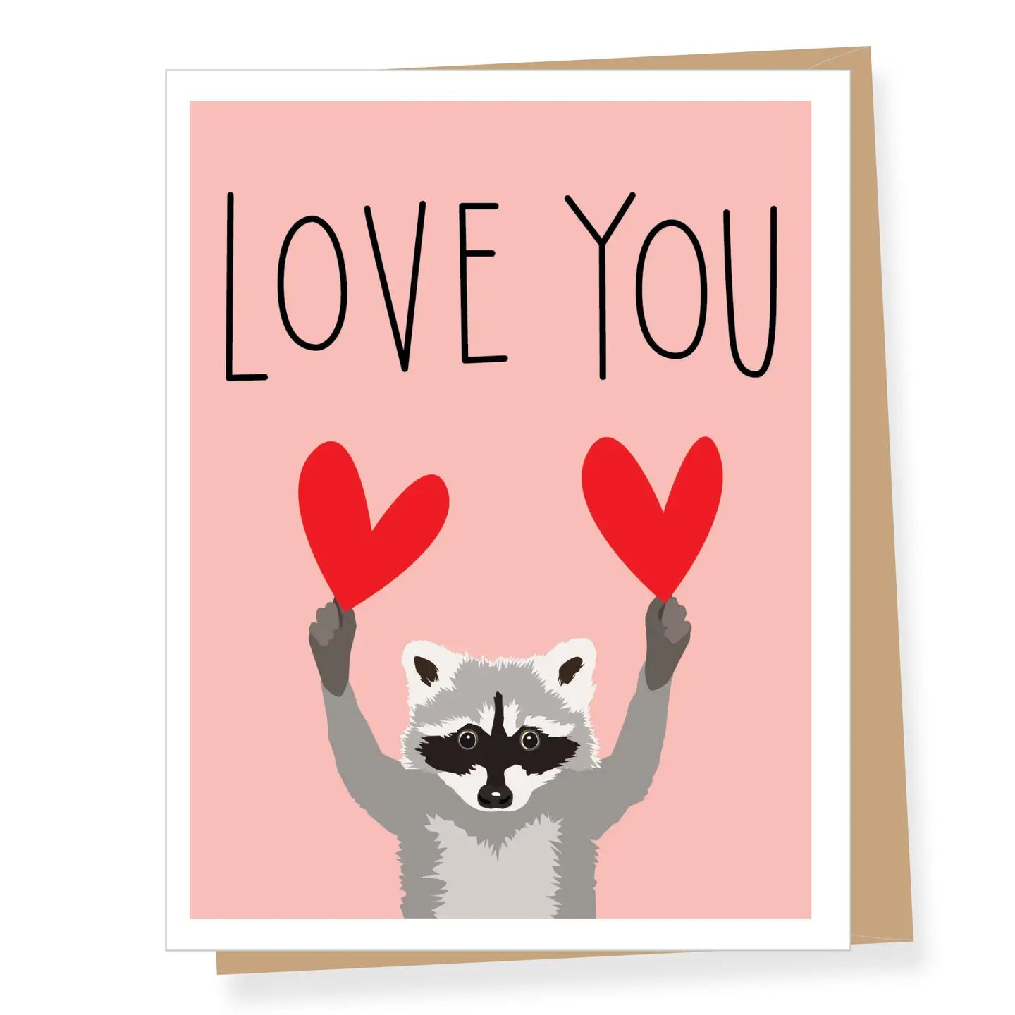 Raccoon with Red Hearts Love Card