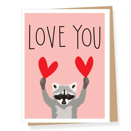Raccoon with Red Hearts Love Card