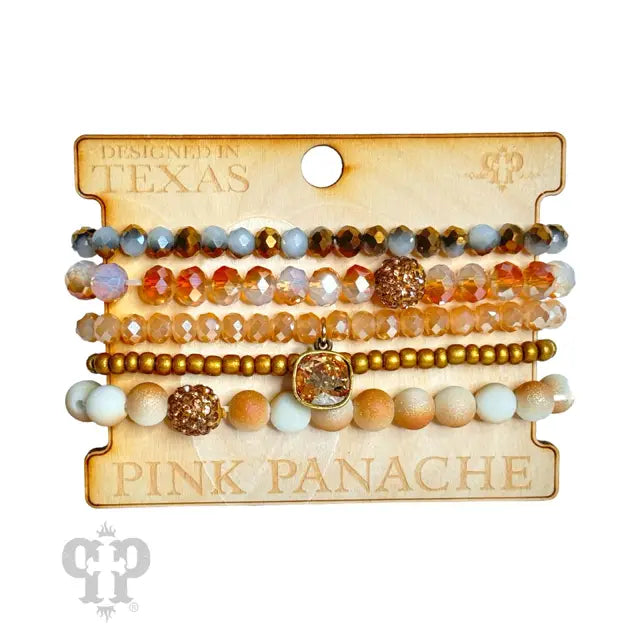 Five Strand Stone & Crystal Bead Bracelet Set