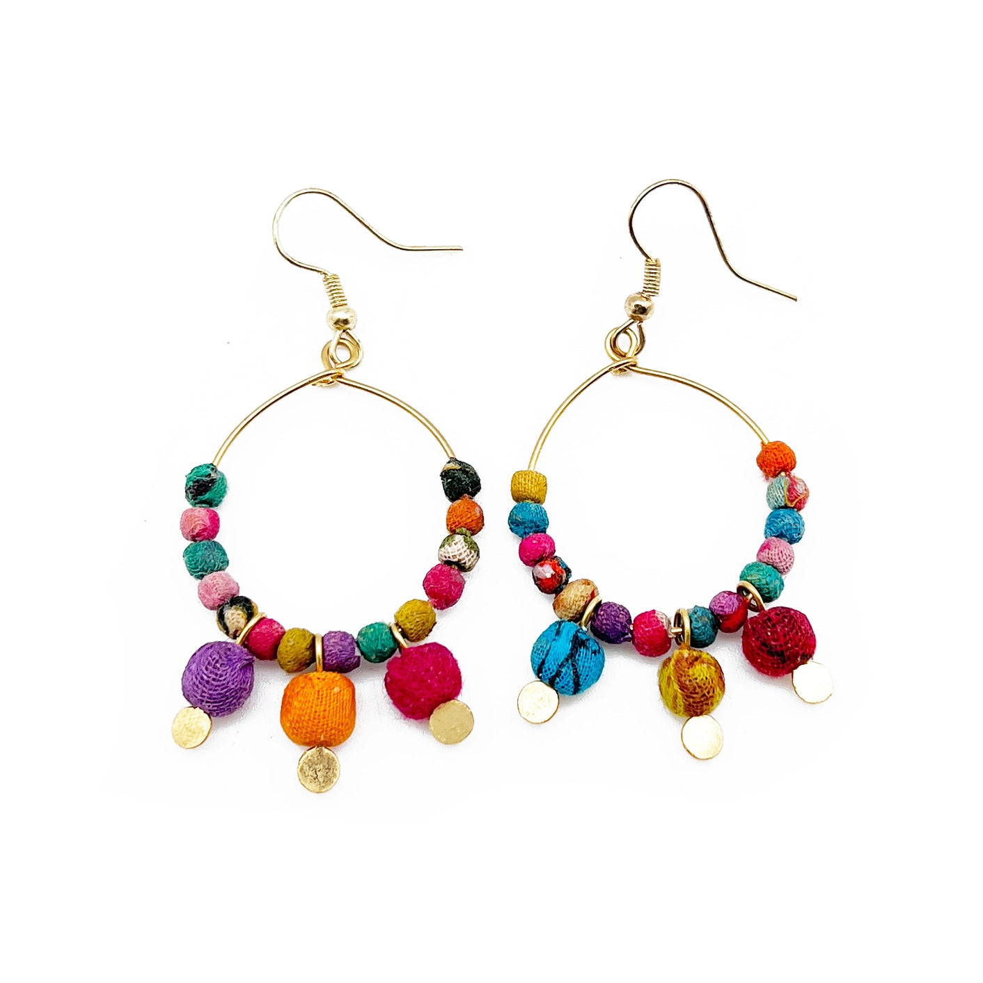 Round Hoop Saree Bead Tassel Earrings