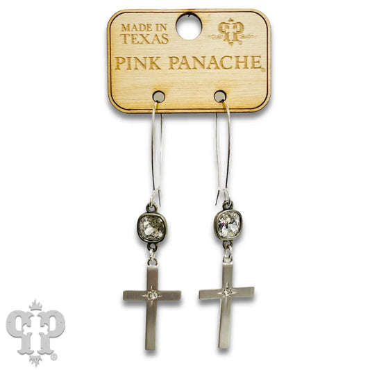 Brushed Metal Tone Cross Earrings