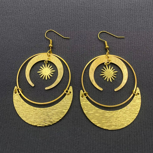 Gold Plated Star Crescent Moon Dangle Earrings