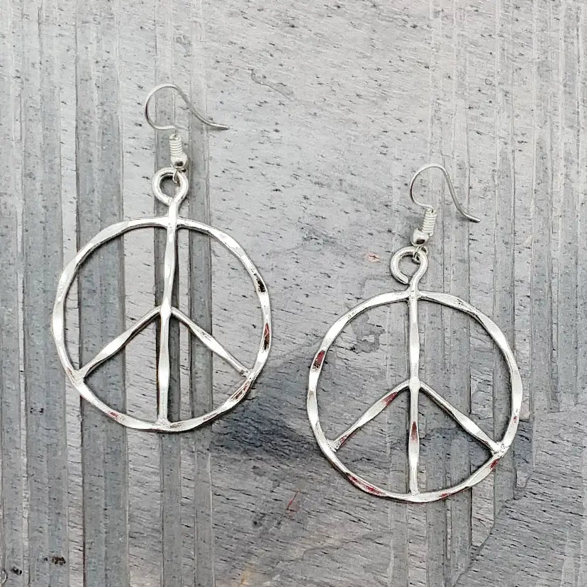 Large Silver Plated Peace Sign Earrings