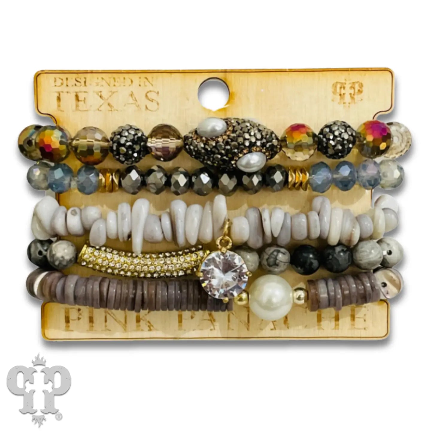 Chunky Five Strand Mixed Bead and Charm Bracelet Set