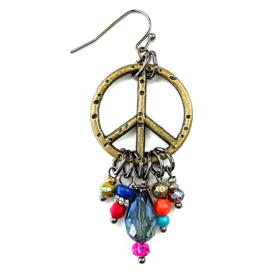 Peace Sign Bead Cluster Earrings