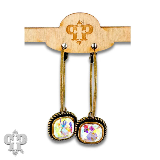 Rope Edge Square Crystal Hoop Earring