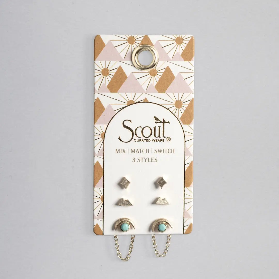 Mountain/Turquoise/Gold Stud Trio Ear Jacket Set