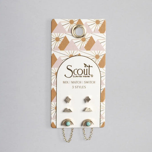 Mountain/Turquoise/Gold Stud Trio Ear Jacket Set