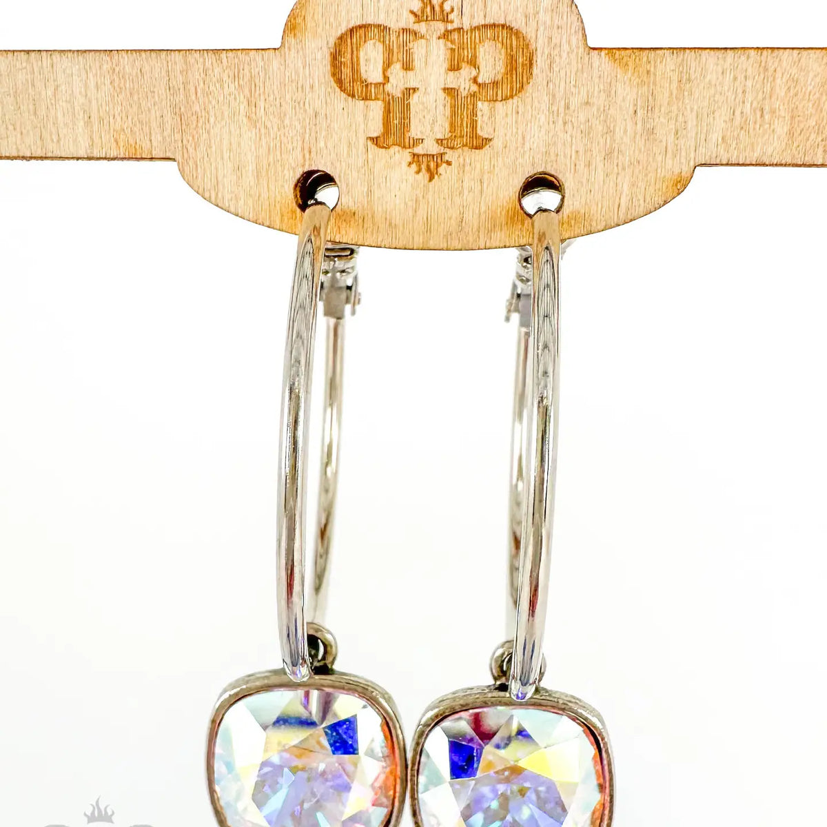 Square Austrian Crystal Hoop Earrings