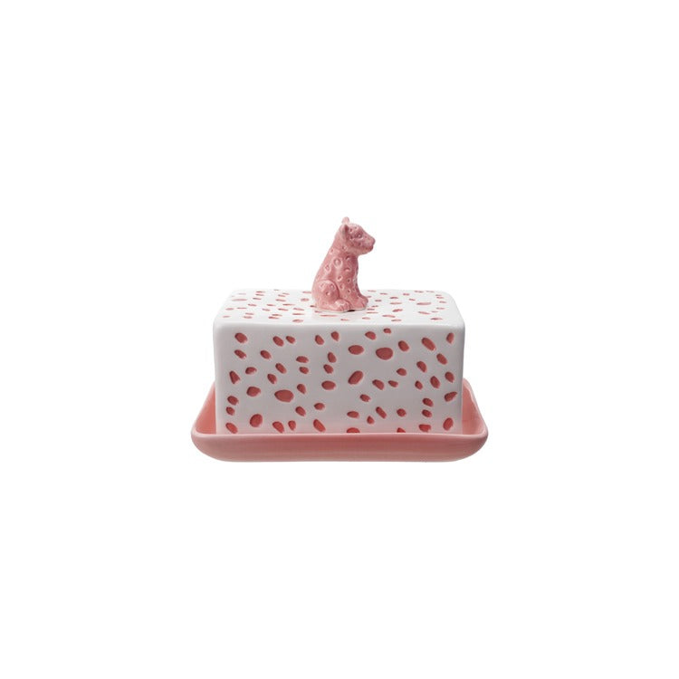 Pink Animal Print Butter Dish