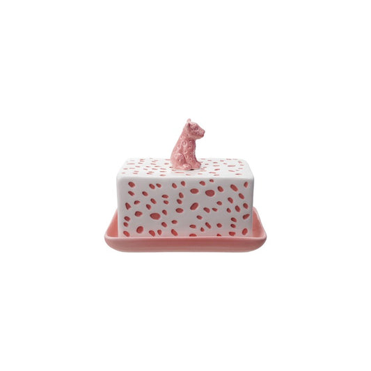 Pink Animal Print Butter Dish