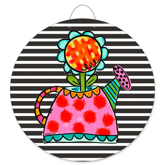 Striped Funky Flower Can Door Hanger