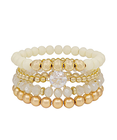 4 Row Glass Accent Multi Beads Bracelet