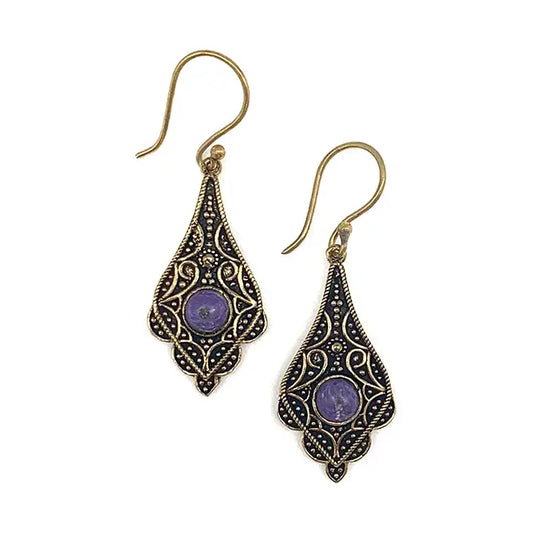 Tanvi Gold Scalloped Diamond Frame with Charolite Earrings