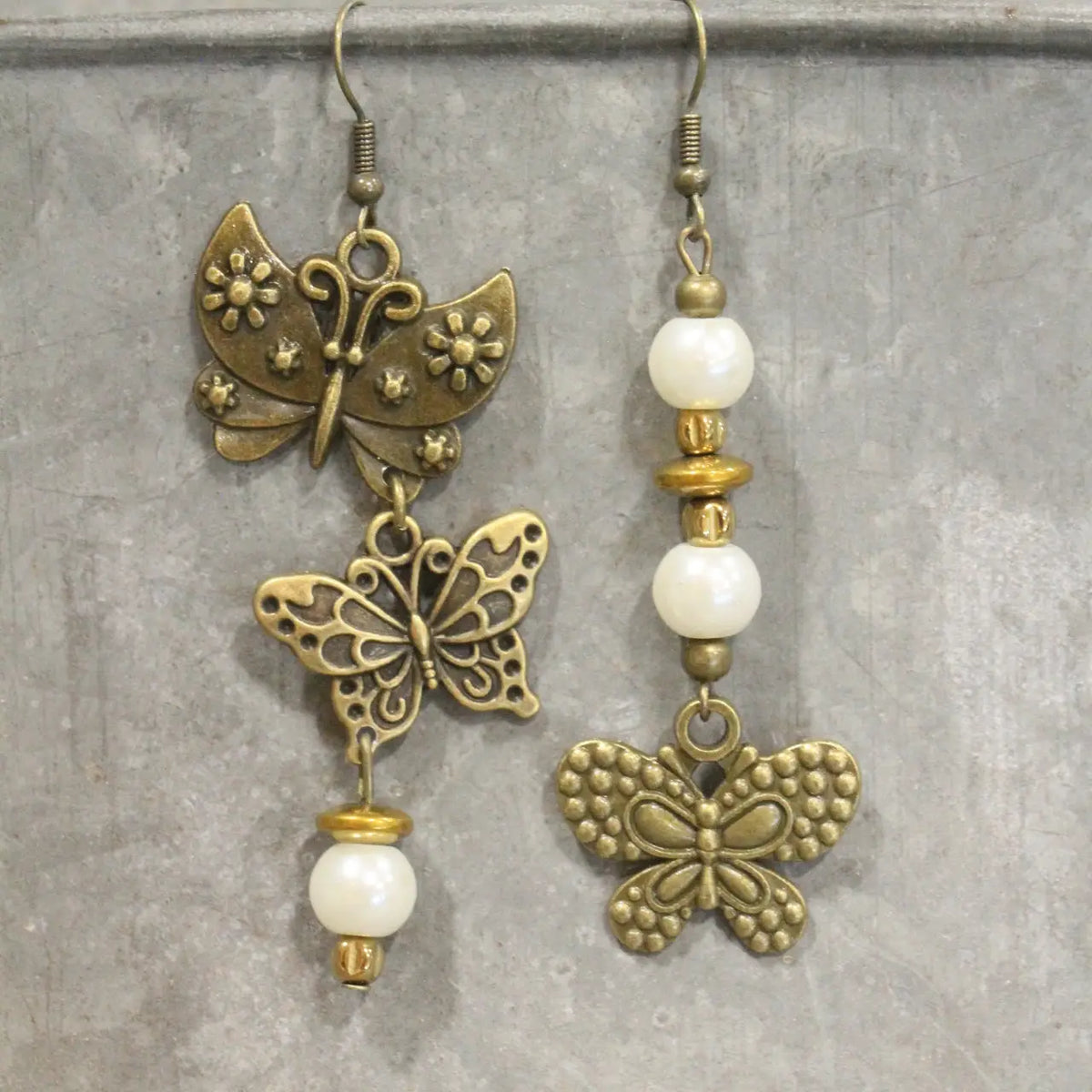 Just Golden Pearl Butterfly Earrings