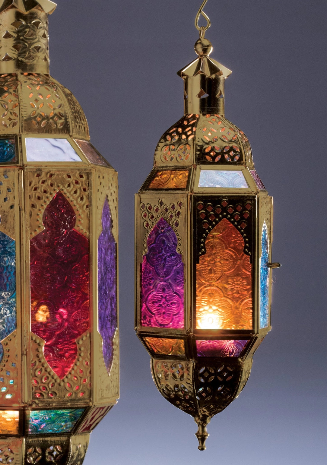 Gold Finish Hanging Multi Glass Lantern