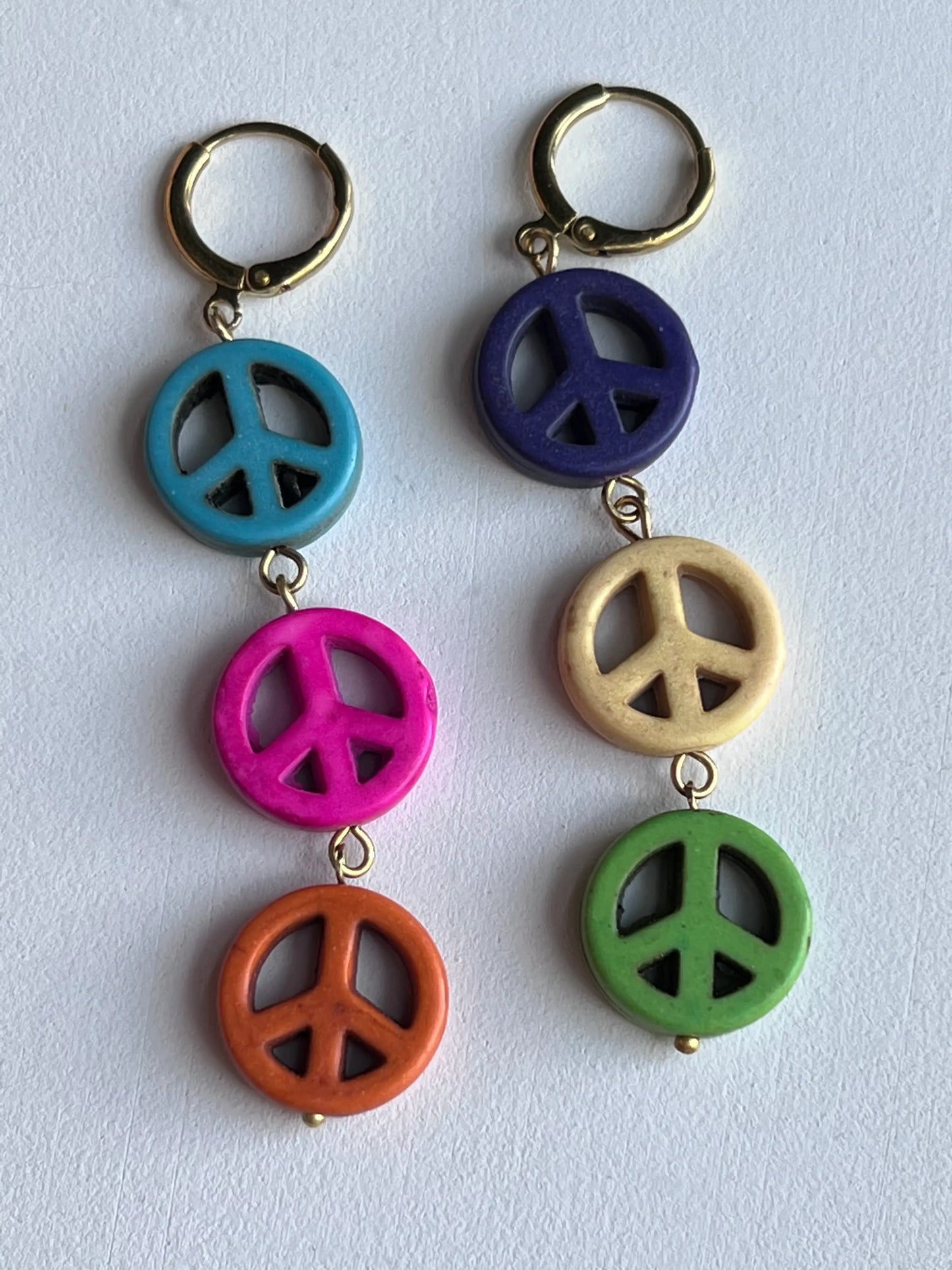 Multi Colored Triple Peace Charm Earrings