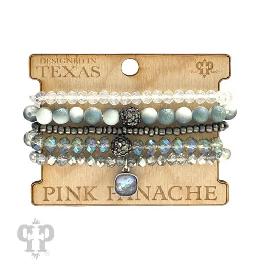 Five Strand Stone & Crystal Bead Bracelet Set