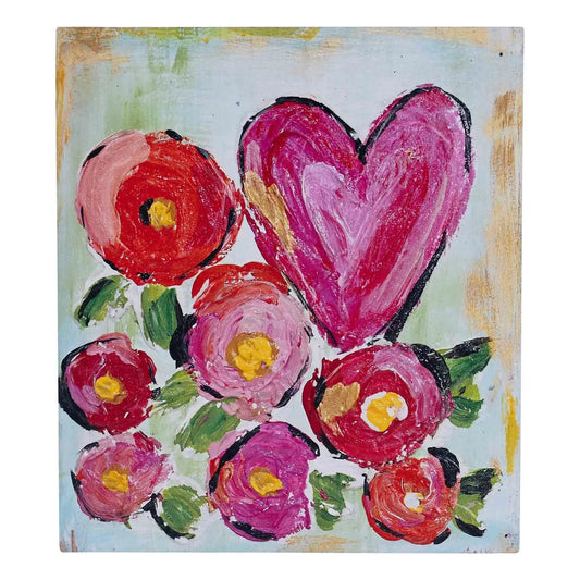 Heart Among Flowers Wood Block