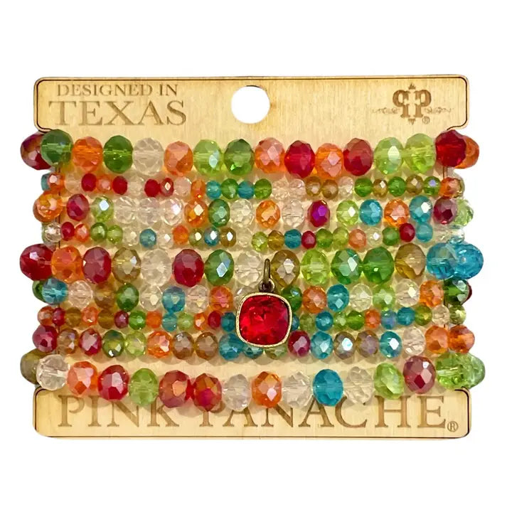Nine Strand Faceted Bead Bracelet Set with Austrian Crystal