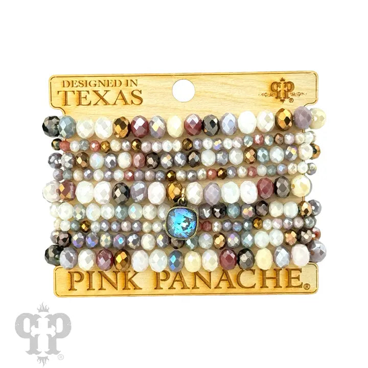 Nine Strand Faceted Bead Bracelet Set with Austrian Crystal