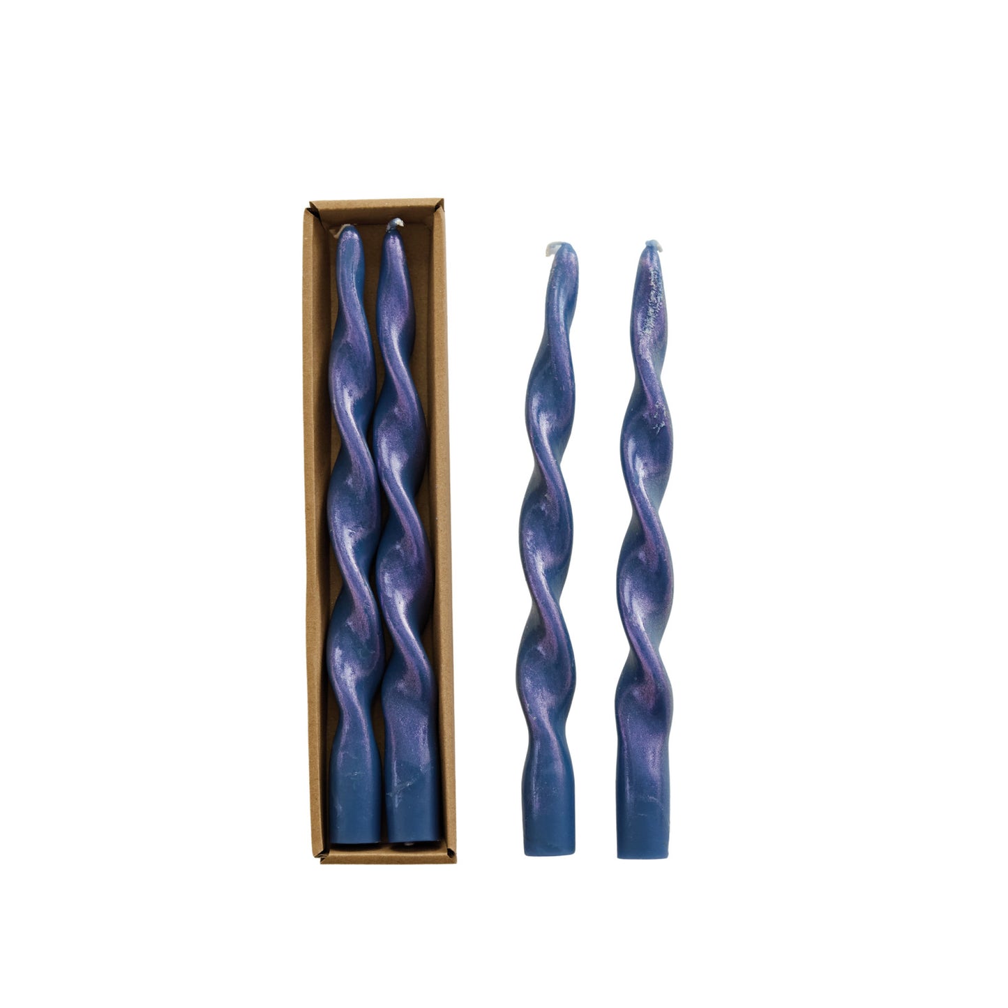 Iridescent Rainbow Finish Unscented Twisted Taper Candles in Box