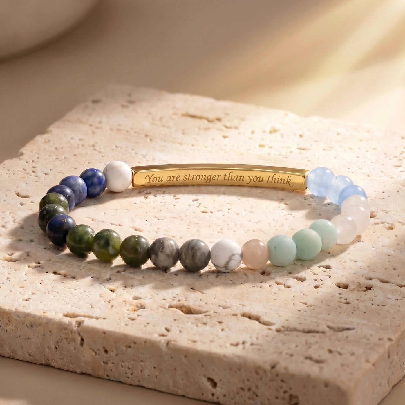 Secret Message "Stronger" Stone Bracelet
