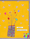 Yellow Hearts & Flowers Anniversary Greeting Card