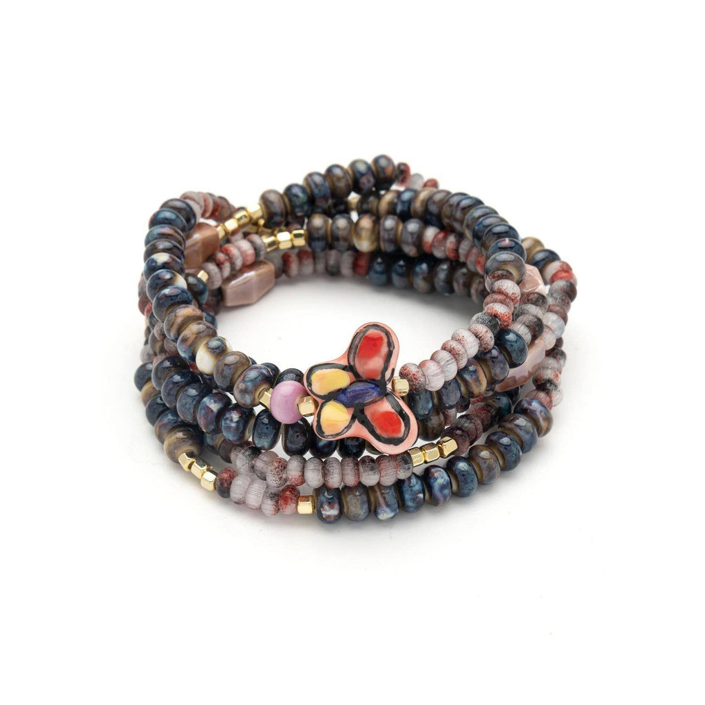 Ceramic Bead Wrap Bracelet/Necklace - Transformation/Butterfly