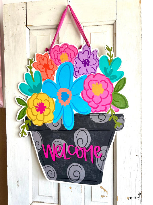 Welcome Flower Pot Door Hanger