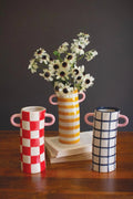 Patterned Ceramic Cylinder Vases with Handles