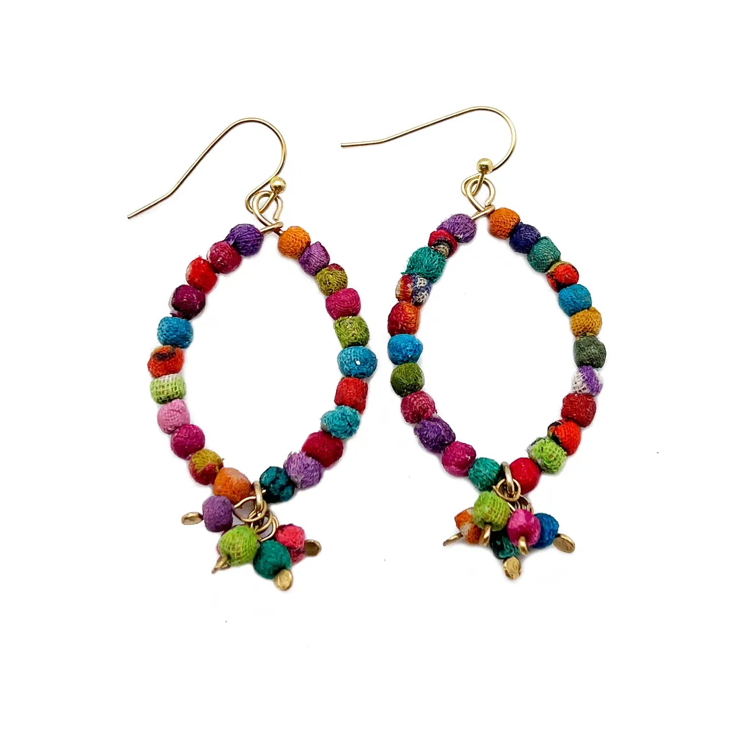 Oval Hoop Saree Bead Tassel Earrings