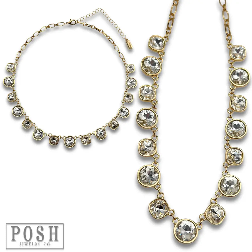 Round and Square Rhinestone Linked Necklace