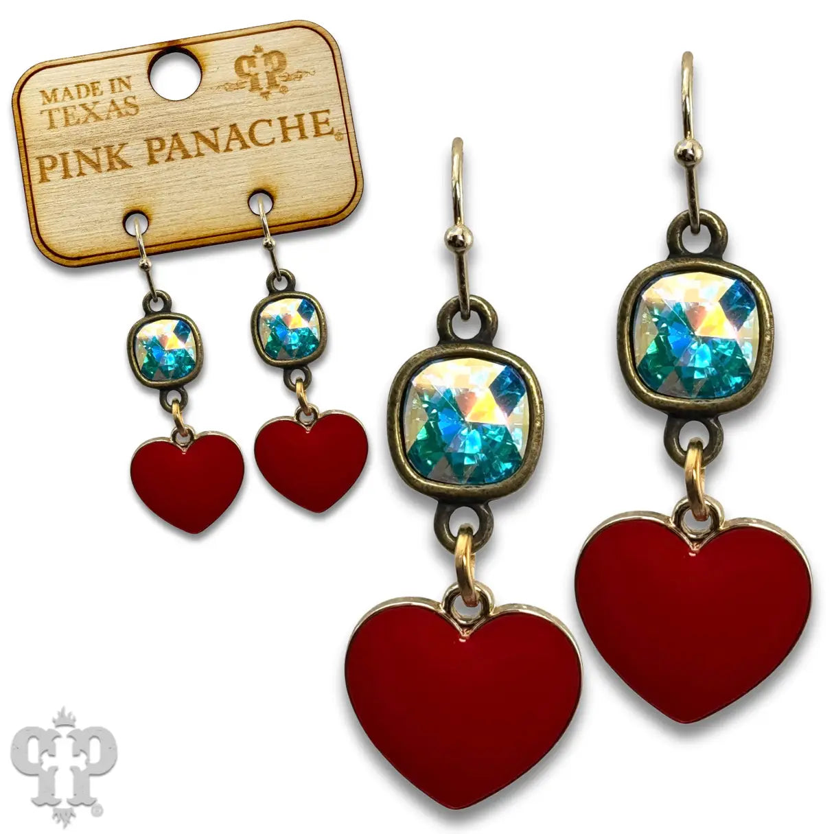 Tiny Enamel Heart Earrings with Austrian Crystal