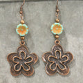 Copper Floral Czech Charm Dangle Earrings