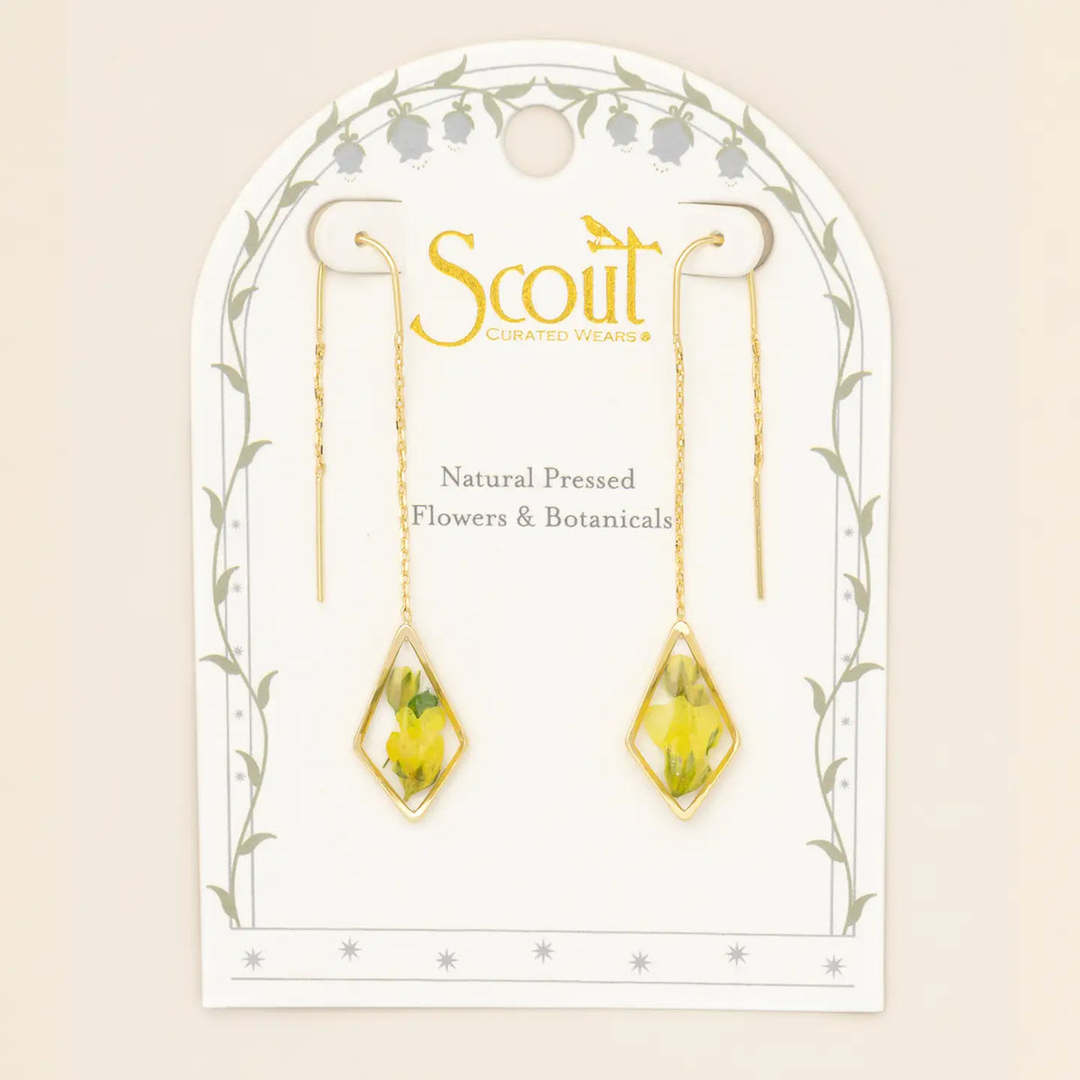 Pressed Flower Thread Earring - Yellow Baby's Breath/Gold