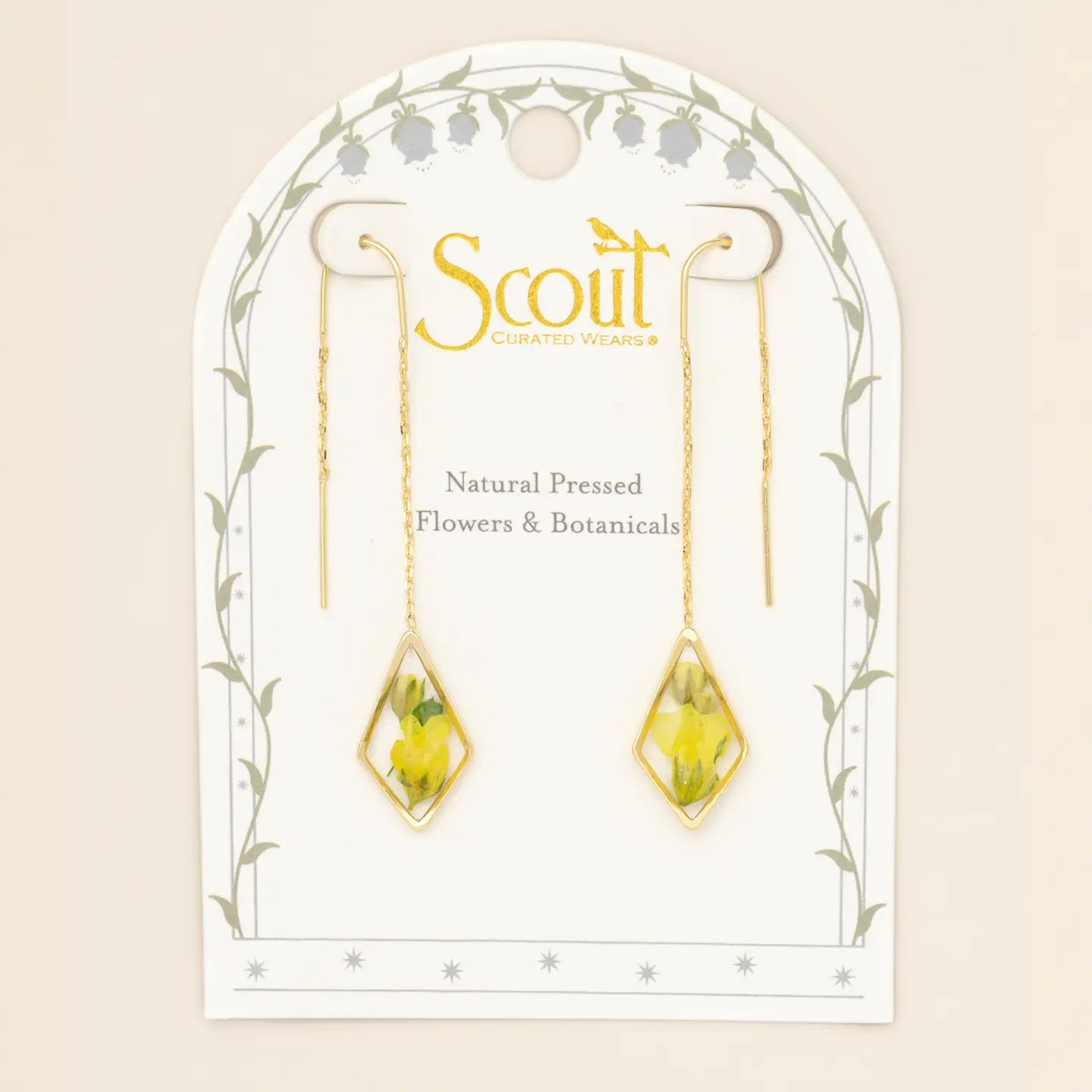 Pressed Flower Thread Earring - Yellow Baby's Breath/Gold