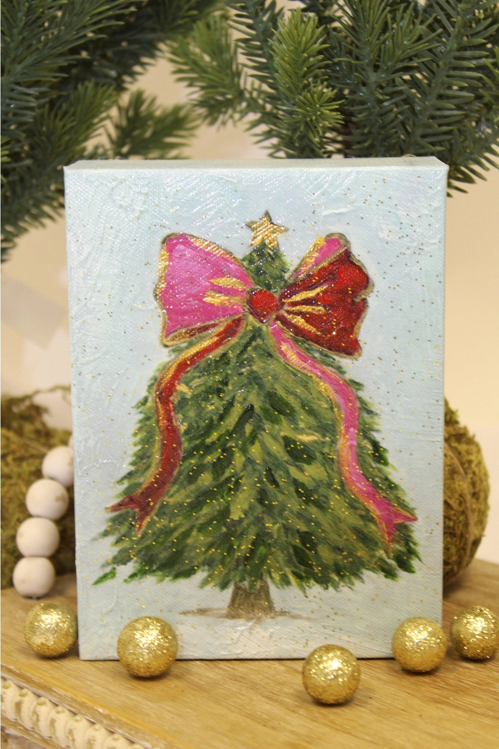 Pink Bow Tree Canvas Table Art
