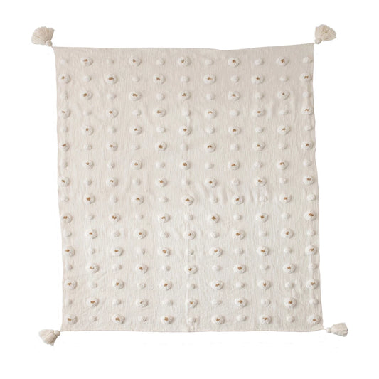 White Cotton Tufted Throw with Tassels