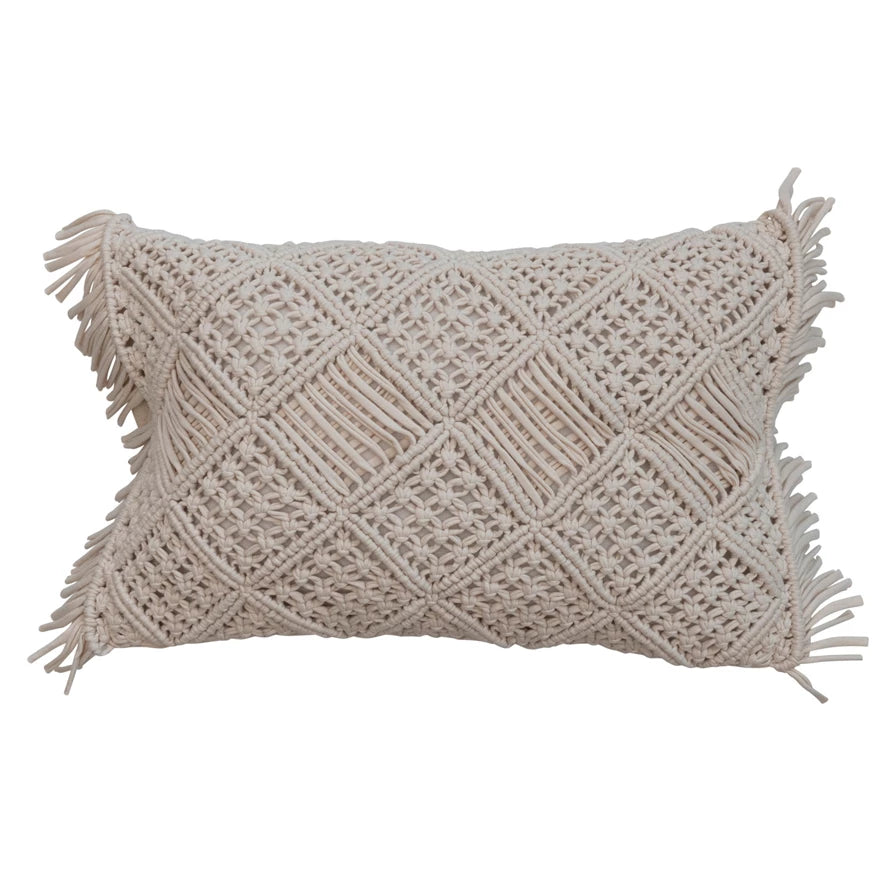 Natural Cotton Macrame Fringe Lumbar Pillow
