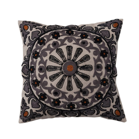 Suzani Embroidery & Chambray Back Cotton Slub Pillow