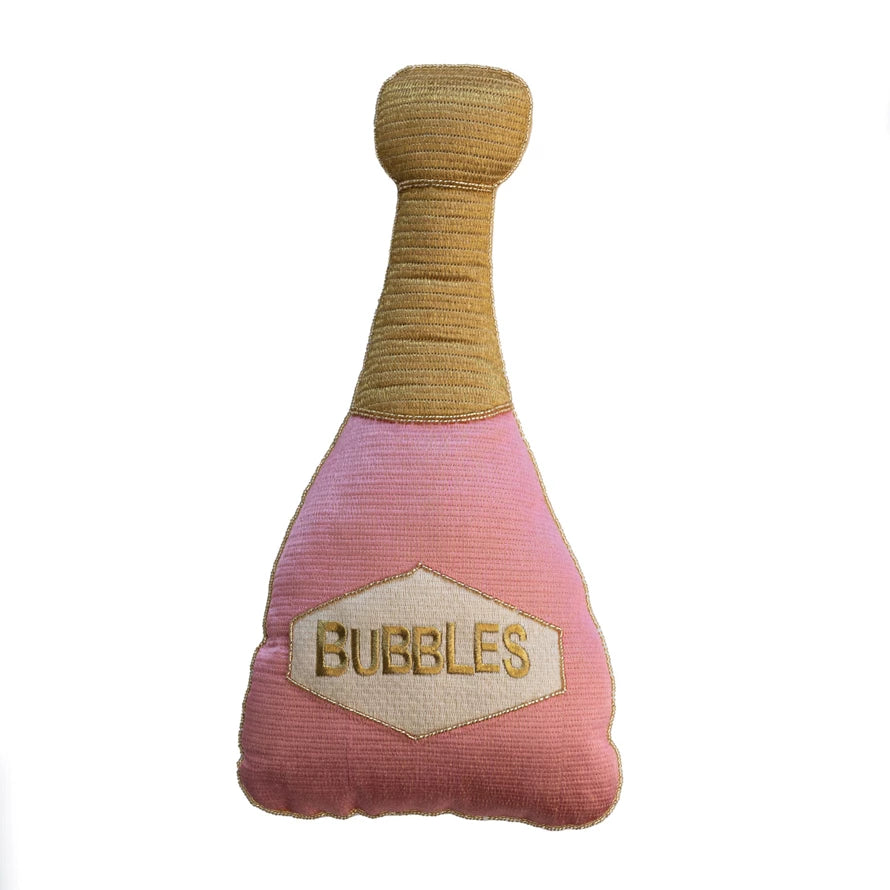 Pink & Gold Bottle Shaped Pillow w/ Embroidery