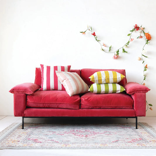 Cotton Velvet Upholstered Pink Sofa