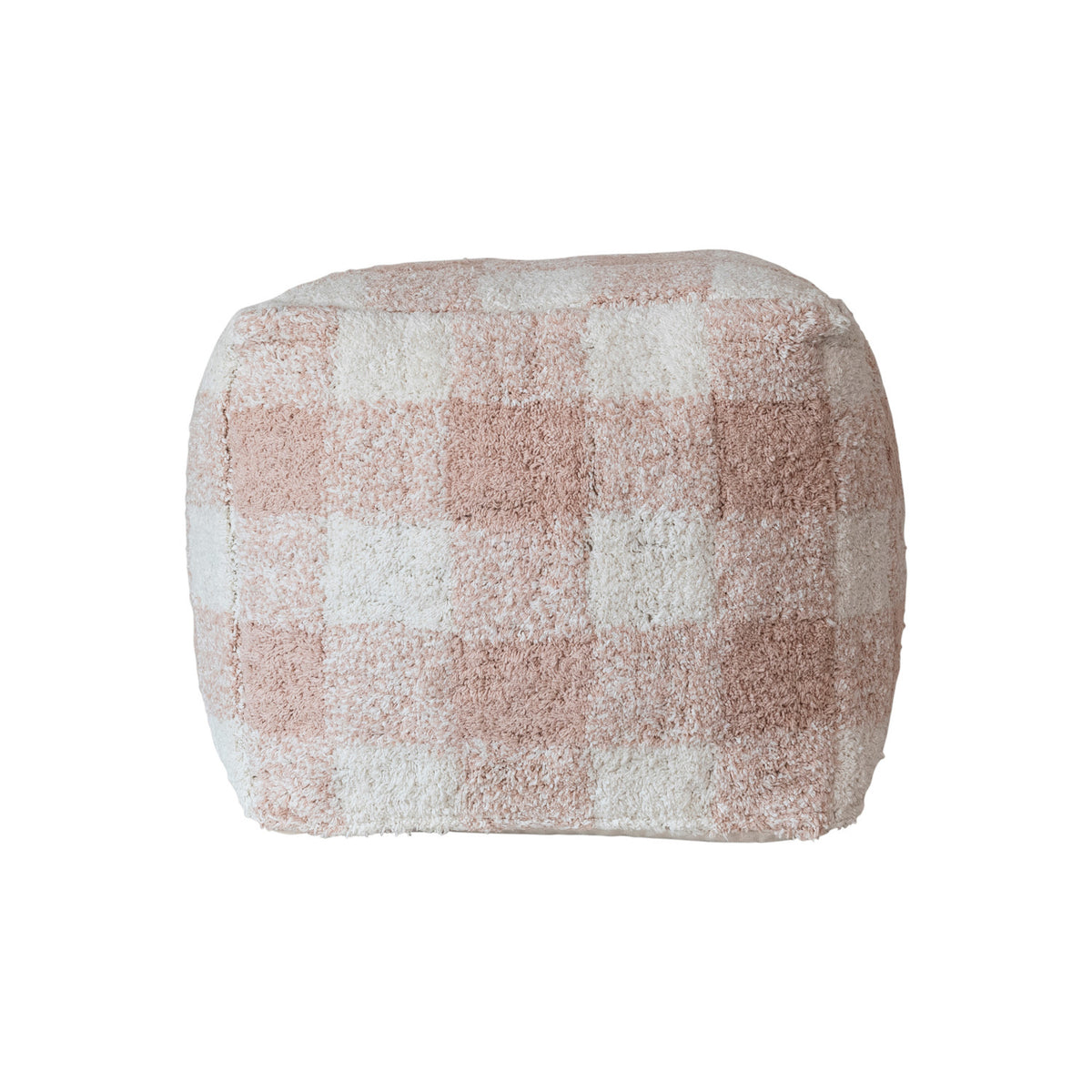 Pink Gingham Cotton Tufted Pouf