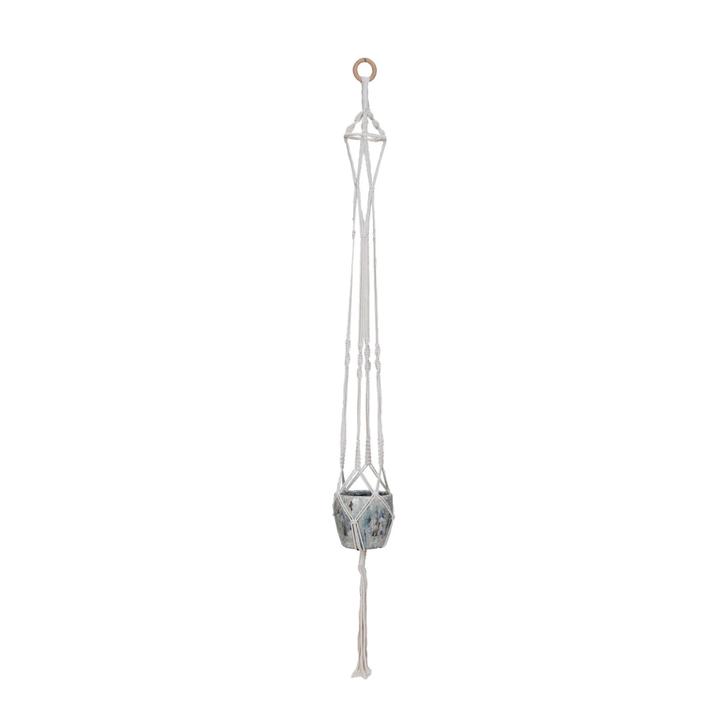 Cotton Macrame Plant Hanger w/ Wood Ring