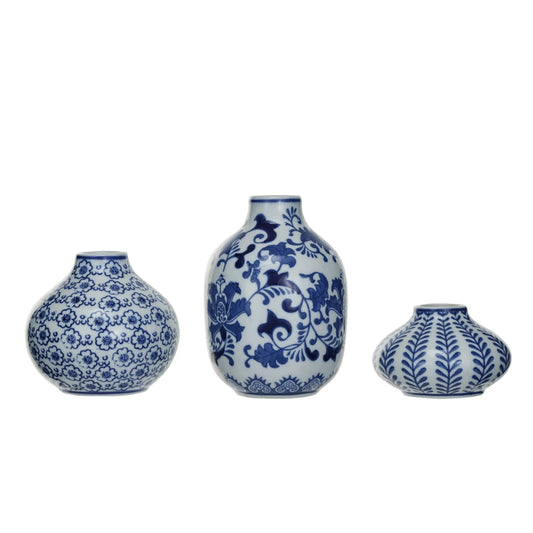 Blue Hand-Stamped Stoneware Vases
