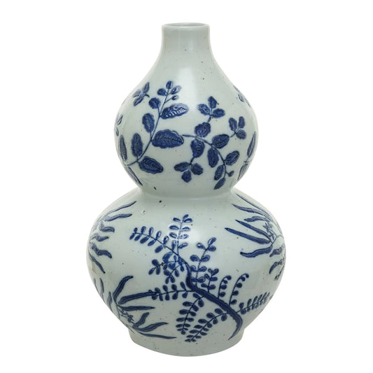 Blue & White Hand-Painted Stoneware Vase
