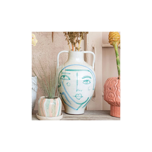 Hand Painted Terracotta Vase with Face